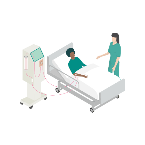 Patient erhält eine Hämodialyse (HD) im Zentrum - Dialysesysteme